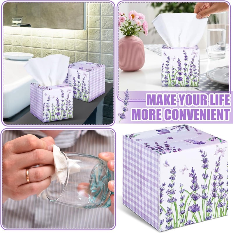 Fourluoo 12 Pack Fall Lavender Facial Tissues Cube Boxes 600 Sheets 3 Ply Small Purple Flower Floral Face Tissues Bulk for Autumn Car Bedroom Supplies - Image 5